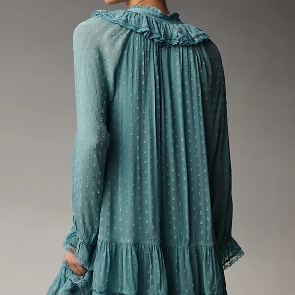 Anthropologie Long Sleeve V-Neck Ruffled Mini Tunic Dress, Size XL - Picture 3 of 3